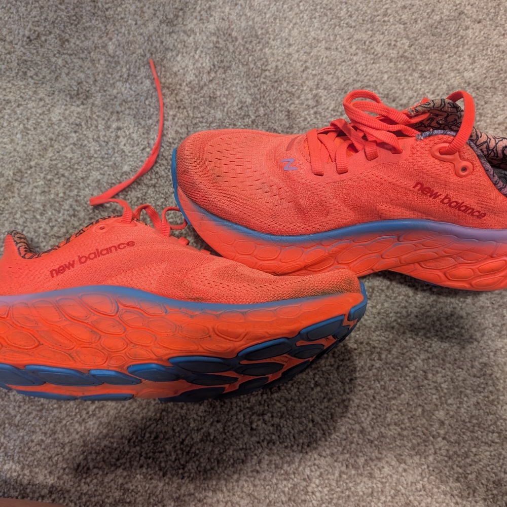 New Balance Bright Red Athletic Shoes with Blue Sole